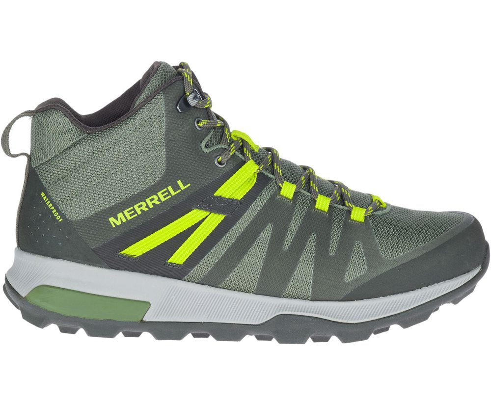 Merrell Hiking Boots Olive - Zion FST Mid Waterproof - Mens 36GBUOPVL